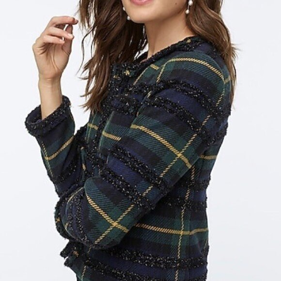 NWT J.Crew Lady Jacket in Blue Green Lurex Black Watch Plaid Blazer 10 - Picture 7 of 10